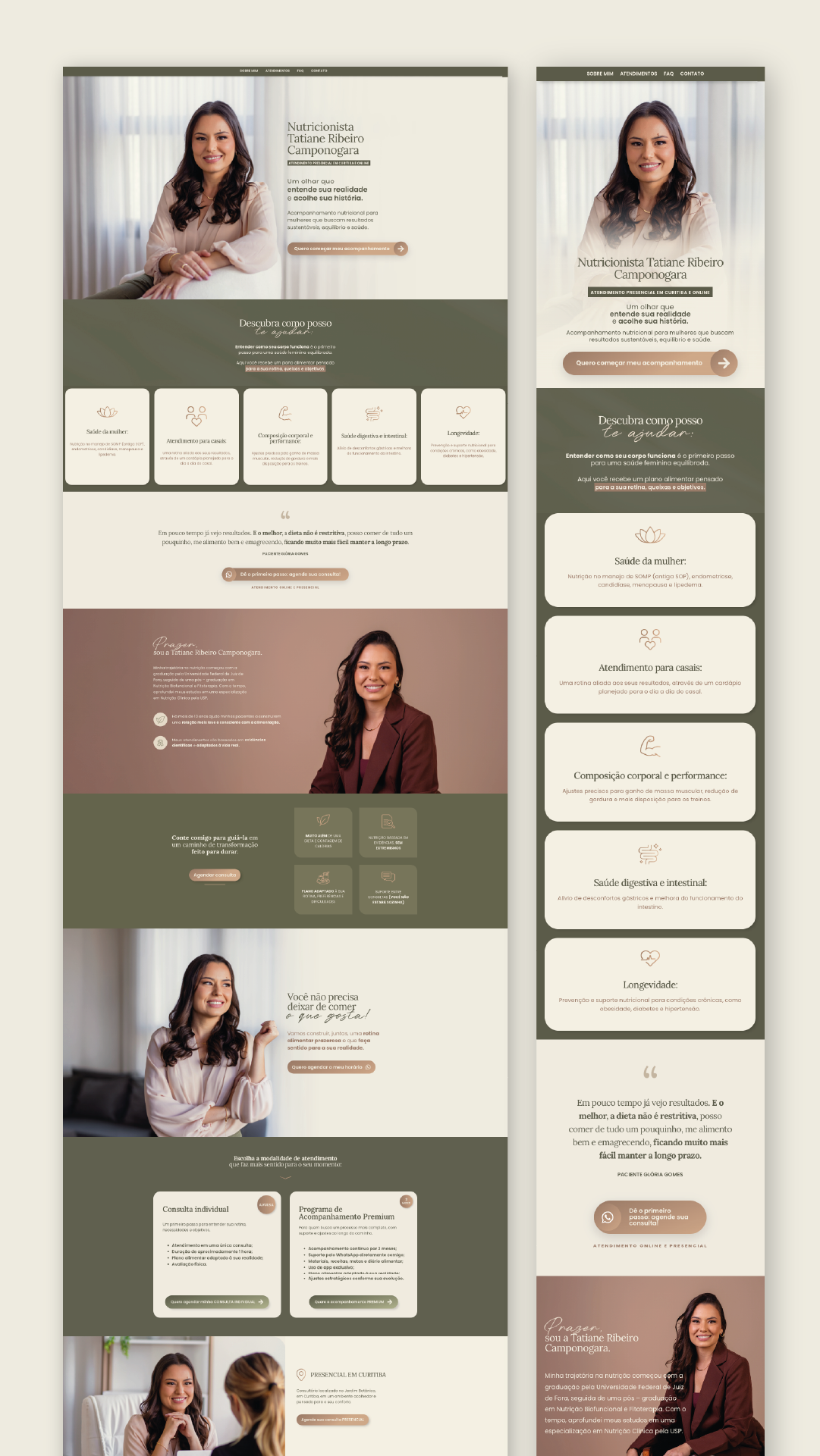 Site de nutricionista com design exclusivo em tons de verde e areia
